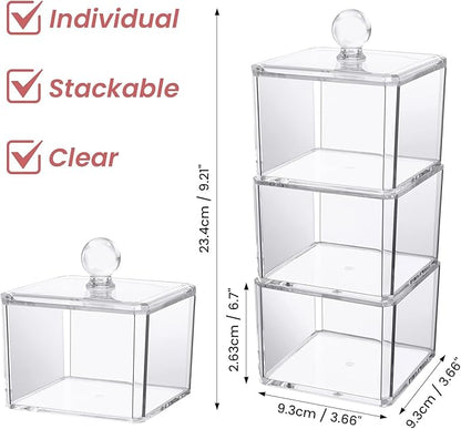 BLVRYVIO Hair Accessories Organizer for Girls, Clear 3 Stackable Acrylic Hair Tie Organizer for Headband, Bows, Cotton Swab Organization, Bathroom Containers Hair Clip Holder Storage with Lids