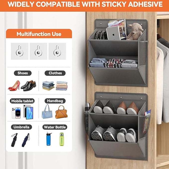 Hanging Shoe Storage Organizer for Motorhome, RV Door Organizer with 3 Compartments,Camper Van Accessories For Motorhome Shoes Storage,Motorhome Essentials,caravan storage solutions (2, 2 tier grey)