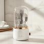 360° Rotating Silverware Organizer with Lid - 7 Slot Spoon Fork Utensil Holder for Kitchen Counter, Party Caddy with Drainage