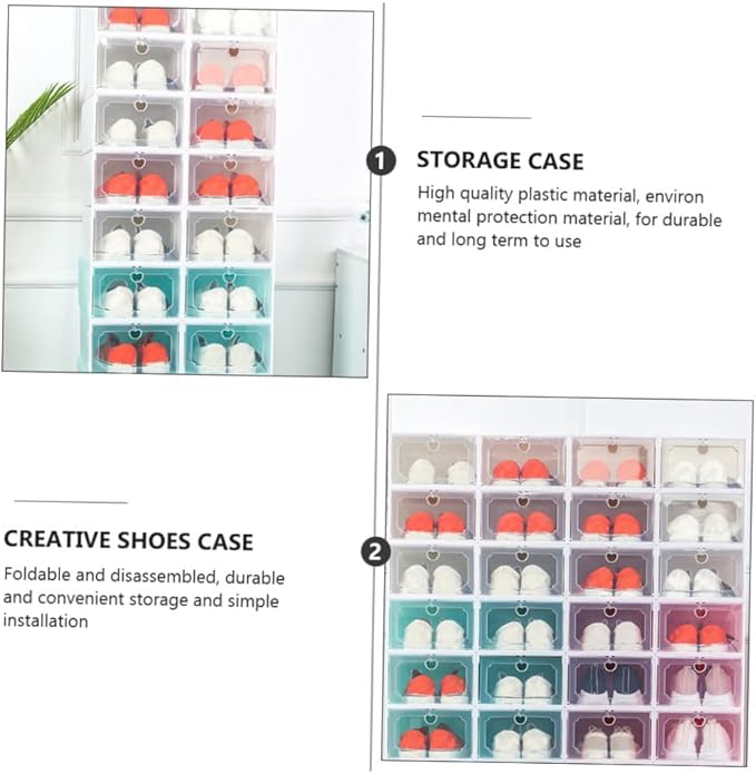 6pcs Large Plastic Drawer-type Shoe Storage Boxes with Flip Lid, Stackable Shoes Organizer for Closet and Entryway Storage