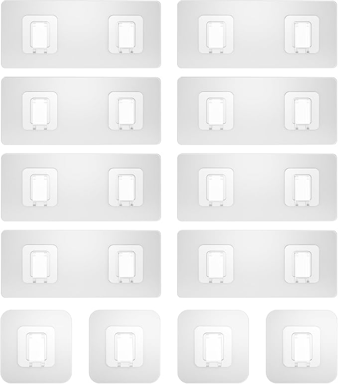 12 Pack Shower Caddy Adhesive Replacement, Waterproof Shower Shelf Adhesive Strips, Strong Adhesive Flat Hooks for Bathroom Storage Shelves and Kitchen Racks No Drilling, Clear