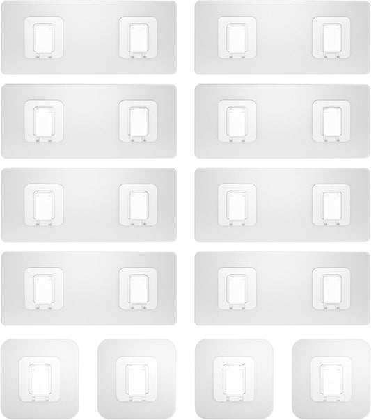 12 Pack Shower Caddy Adhesive Replacement, Waterproof Shower Shelf Adhesive Strips, Strong Adhesive Flat Hooks for Bathroom Storage Shelves and Kitchen Racks No Drilling, Clear