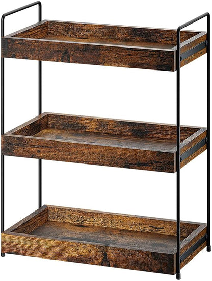 Bathroom Counter Organizer, 3-Tier Wood Spice Rack Organizer for Kitchen Counter, Vanity Skincare Organizers Shelf for Bathroom Storage Organization, Rustic Brown