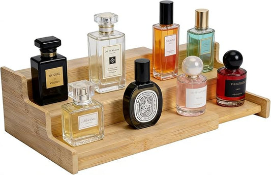 Cologne Organizer for Men, 3-Tier Wooden Perfume Organizer, Adjustable & Extendable Makeup Organizer, Display Stand for Party, Makeup, Figures, Cupcake, Perfume, Dessert, 9.4in-15.7in