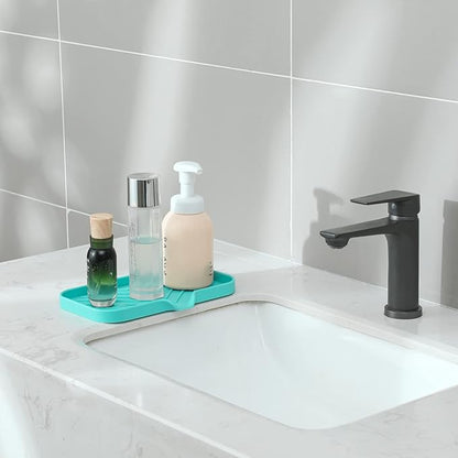 MicoYang Silicone Bathroom Soap Dishes with Drain Spout-Bathroom and Kitchen Sink Organizer,Sponge Holder,Dish Soap Tray,Perfect for Dispenser,Scrubber,Bottle,Cup on Sink or Counter-Mint 9.6"×5.3"