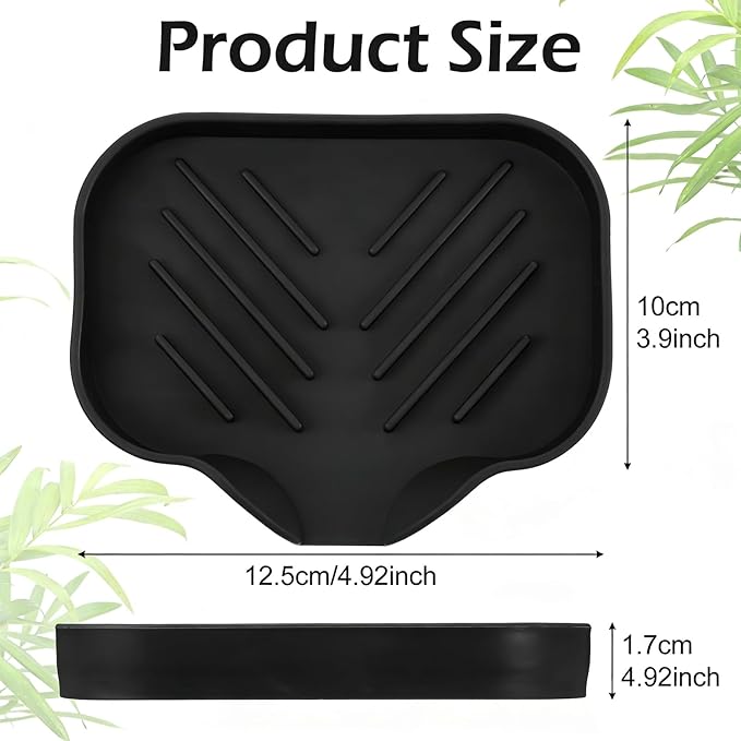 Sponge Holder with Drain Spout, Silicone Soap Dish for Bathroom & Kitchen, Rubber Shower Soap Holder, Easy to Clean, Quick Drying(Black, 4.92" x 3.9")