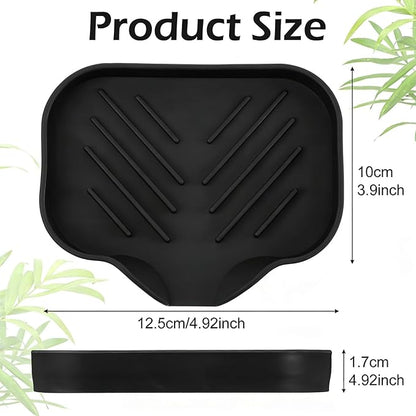 Sponge Holder with Drain Spout, Silicone Soap Dish for Bathroom & Kitchen, Rubber Shower Soap Holder, Easy to Clean, Quick Drying(Black, 4.92" x 3.9")