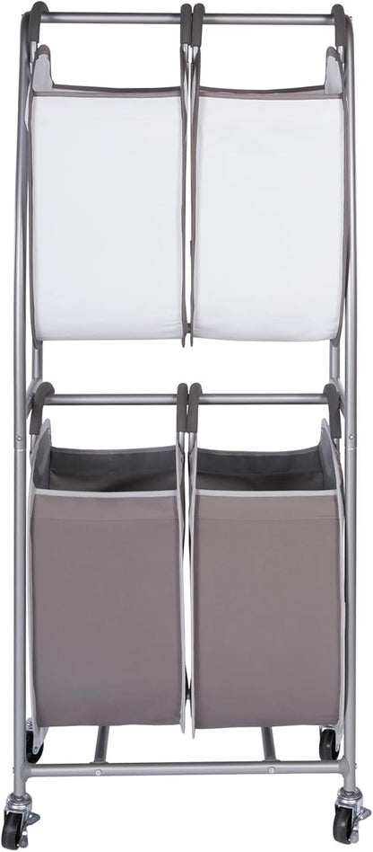 Neatfreak - 2 Tier Vertical Rolling Laundry Cart - Rolling Storage Cart On Wheels With 4 x Tote Hampers For Laundry, Towels, Blankets & Bathroom Organization - Quad Laundry Sorter