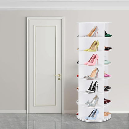 7 Tier Rotating Shoe Rack Tower, 360° Spinning Display Rack, Space Saving Storage Organizer with Lazy Susan for Closet, Hallway, Bedroom, Living Room, Dressing Room