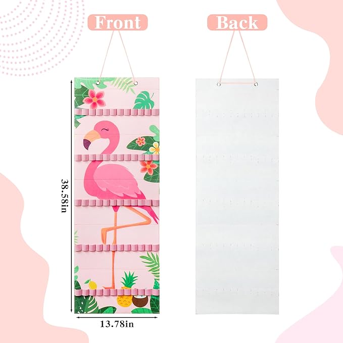 Tudomro Hanging Headband Holder for Girls Felt Hair Accessories Organizer with 60 Elastic Bands Bow Hanger for Girls Hair Bows Without Headbands(Fresh Color,Flamingo)