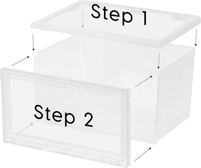 IRIS USA Stackable Shoe Display Box with Flip Up Door, 6-Pack, Sturdy Shoe Organizer Container with Side Display for High-Top Sneakers, Closet Under Bed and Entryway Storage, Clear