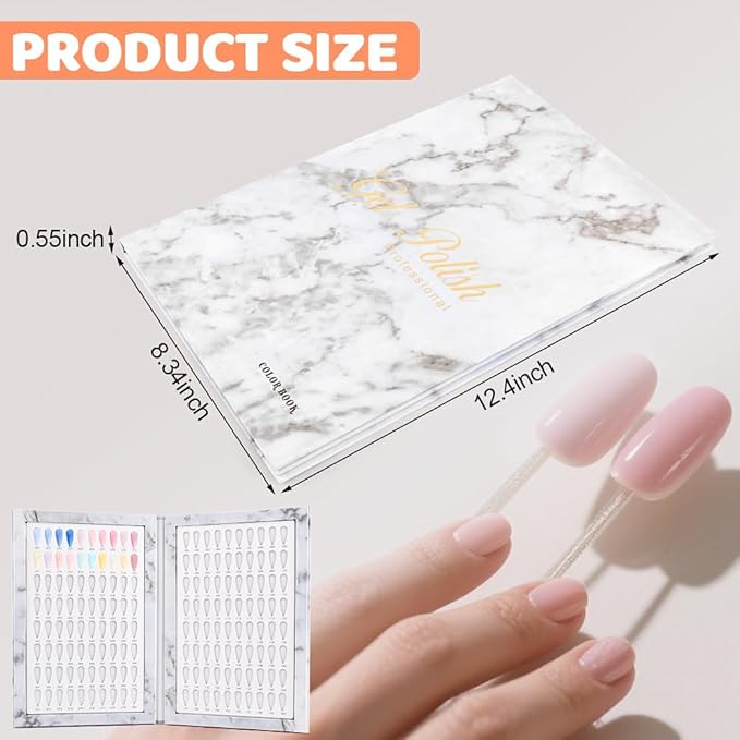 160-Color Nail Tip Display Book with 240 Blank Tips - Portable Folding Organizer for Salon Professionals & DIY Nail Art, Tool-Free Installation, Numbered for Easy Color Matching