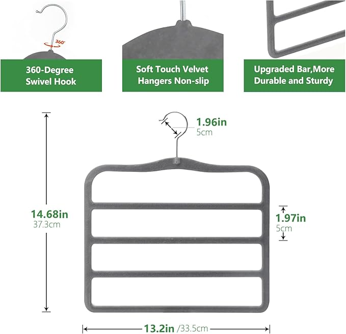 Closet Organizers and Storage,Pants Hangers Space Saving,Velvet Hanger for Organization and Storage,Dorm Room Essentials for College Students Girls,Home Organization Scarf Jeans Hangers-2 Pack