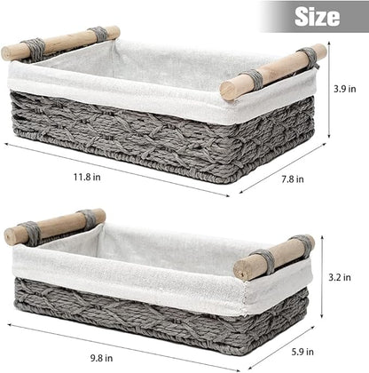 Storage Basket Wicker Baskets for Organizing Storage Bins for Counter Toilet Paper Storage Basket for Toilet Tank Top (Set of 2,Grey)
