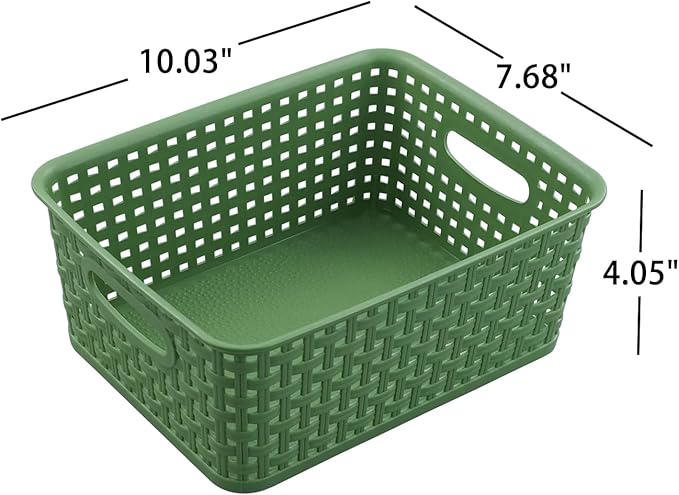 Sadstory Deep Green Plastic Woven Storage Basket, Plastic Shelf Basket, 6 Packs
