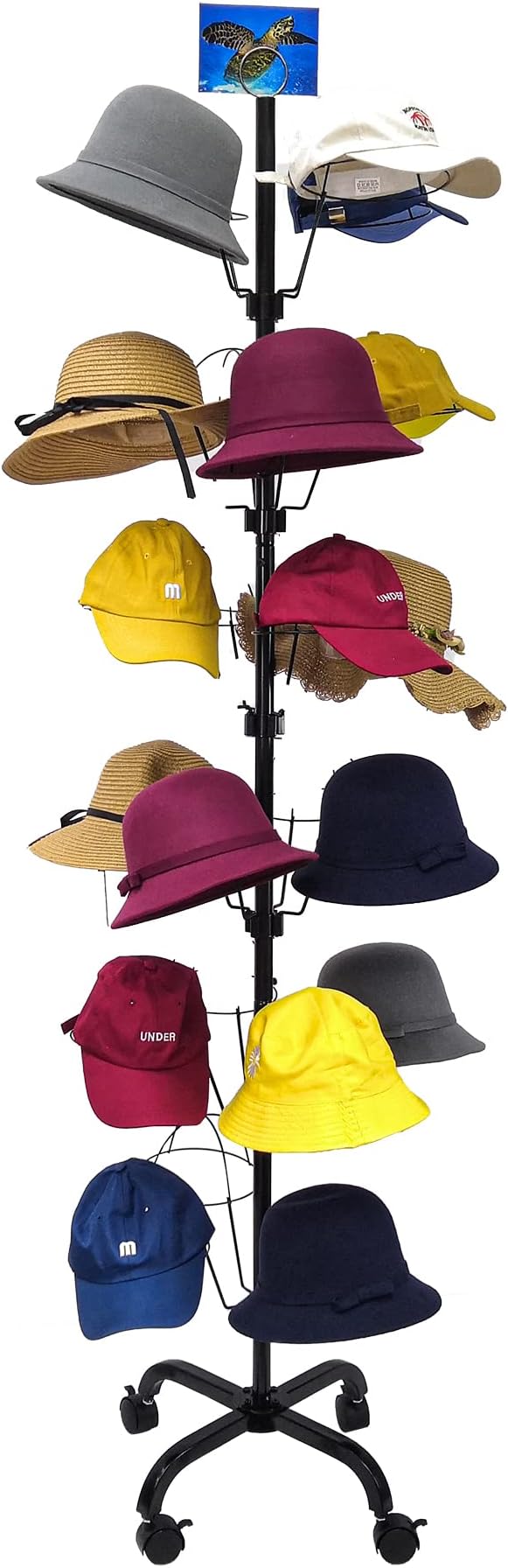 FixtureDisplays® 6-Tier 24 Hat Rotating Hat Display Rack Free Standing Headwear Wig Rack Metal Floor Rack for Caps, Wigs & Hats 20X20X74" 18164-24HAT-NPF