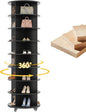 8 Tier Rotating Shoe Rack, Shoe Tower Organizer with 4 Universal Casters, Spinning Lazy Susan Display Storage Rack Round Carousel Vertical Handbag Closet (Dark Black, 23.6’’×23.6’’×74’’)