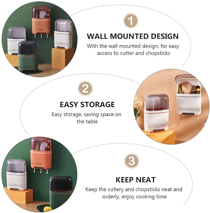 DOITOOL Wall Mounted Chopstick Holder with Drainage Kitchen Storage Rack 11.81X7.87X3.93In Space Saving Cutlery Organizer for Home Kitchen Flatware Storage