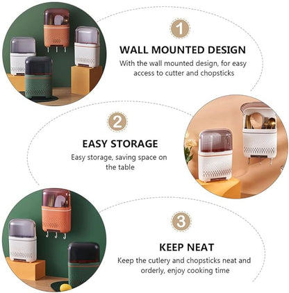DOITOOL Wall Mounted Chopstick Holder with Drainage Kitchen Storage Rack 11.81X7.87X3.93In Space Saving Cutlery Organizer for Home Kitchen Flatware Storage