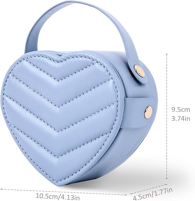 CASEGRACE Small Travel Jewelry Case, Elegant Heart Shaped Design with Detachable Handle,Portable Jewelry Organizer Box for Necklace Rings Earrings,Jewelry Storage for Women Girls (Blue)