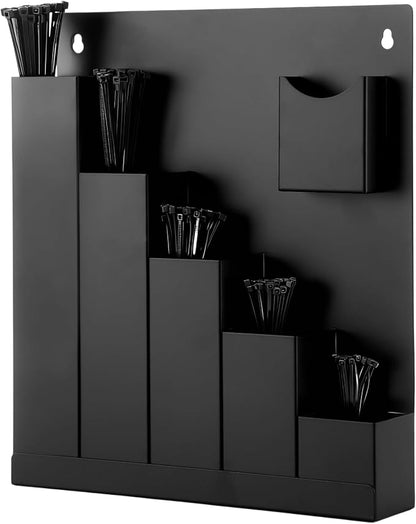Cable Tie Holder, Wall-Mounted Storage Rack with 250 Pcs Zip Ties, Metal Wall Storage Organizer for Garage, Shed, Workshop, Tool Cart