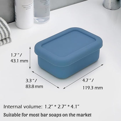 AIDIMMING Leak Proof Silicone Travel Soap Case with Draining Layer, Compact Portable Soap Container, Shatterproof Soap Holder for Traveling, Camping, Gym, Bar Soap Caddy (Dark Blue)