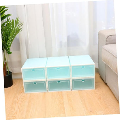 Healeved 6pcs Stackable Shoes Storage Boxes with White Frame Plastic Shoe Containers for Women’s Closet Organization