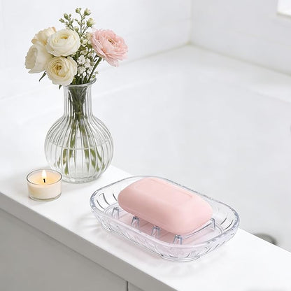 2-Pack Soap Dish Holder for Bar Soap, Bathroom Soap Dishes Soap Holder, Soap Saver Dry Stop Mushy Soap Tray for Shower Bathroom, Kitchen Sink,Clear
