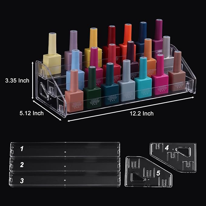 SUTOKAKA Nail Polish Display Organizer Clear Acrylic Eyeglasses Holder Essential Oil Storage Rack Makeup Stand Tray (3 Layer)