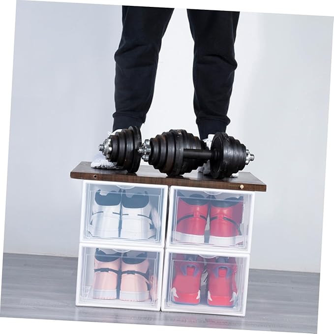 Luxshiny Plastic Basketball Shoe Box 36X26X20Cm White, Stackable Shoes Storage Container for Home Closet Organization