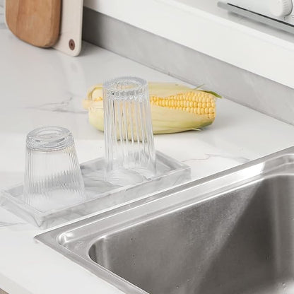 Bathroom Trays for Counter, Slicone Vanity Trays for Bathroom, Rectangle Sponge Holder for Kitchen Sink - Marble Grey