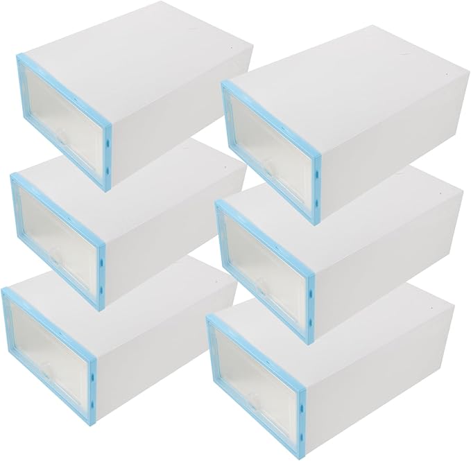Garneck 6pcs Stackable Shoe Box Transparent Storage Case for Women Thickened Plastic Organizer for Spaces Easy Access and Space-saving Design Sky-blue