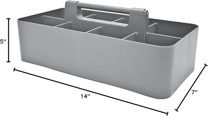 New Plastic Portable Makeup Organizer Caddy Tote Divided Basket Bin with Handle, for Bathroom Storage - Holds Blush Makeup Brushes, Made In USA (Orion Gray)