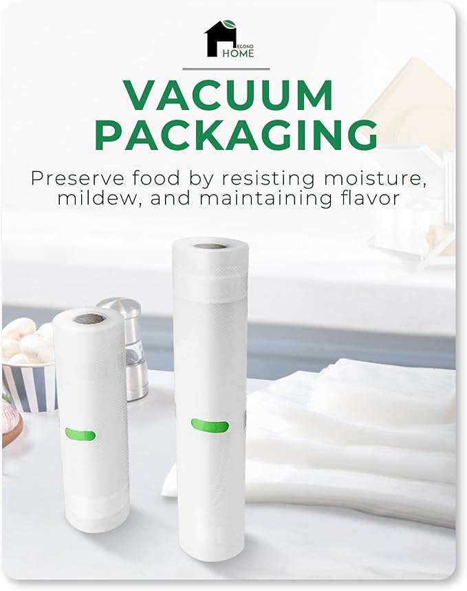 EconoHome 11"x20' Heavy Duty Vacuum Seal Bags for Food 8 Pack - Commercial-Grade, Airtight & Leakproof Plastic Vacuum Storage Bags for Sous Vide, Meal Preparation, Processing & Dry Aging Meat