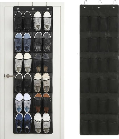 Shoe Hanger for Door 24 Mesh Pocket Over the Door Shoe Organizer Space Saving Hanging Storage Holder with Hooks 64x19 Inch Black