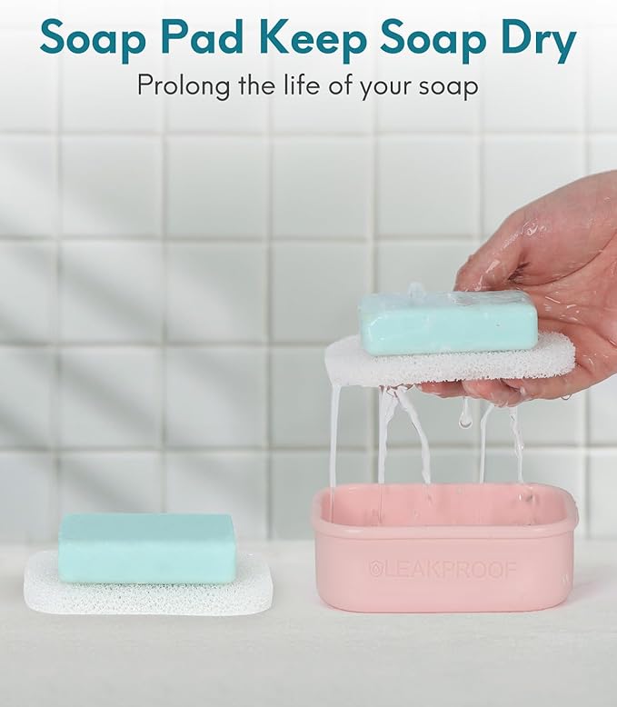 Quatish Compact Leakproof Travel Soap Case, Silicone Soap Box with Draining Layer, Enhanced Soap Container, Suitable for Camping, Gym, Bathroom, Outdoor Essentials, Pink