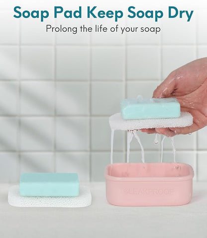 Quatish Compact Leakproof Travel Soap Case, Silicone Soap Box with Draining Layer, Enhanced Soap Container, Suitable for Camping, Gym, Bathroom, Outdoor Essentials, Pink