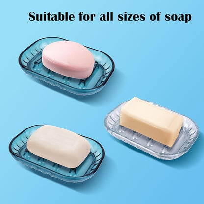 2-Pack Soap Dish Holder for Bar Soap, Bathroom Soap Dishes Soap Holder, Soap Saver Dry Stop Mushy Soap Tray for Shower Bathroom, Kitchen Sink,Blue