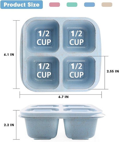 4 Pack Reusable Snack Containers with Lids, 4 Compartments Snack Box Container Bento Box, Divided Lunchable Food Storage Container for Meal Prep, Travel, Work, Microwave, Dishwasher Safe