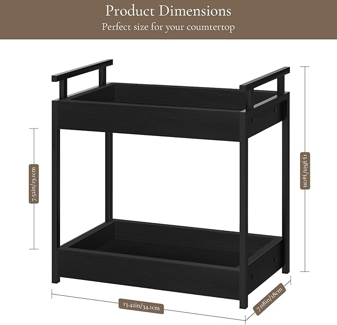 Bathroom Organizer Countertop, 2 Tier Wooden Vanity Counter Organizer, Decorative Tiered Bathroom Shelf for Storage, Coffee Bar Makeup Perfume Caddy, Black