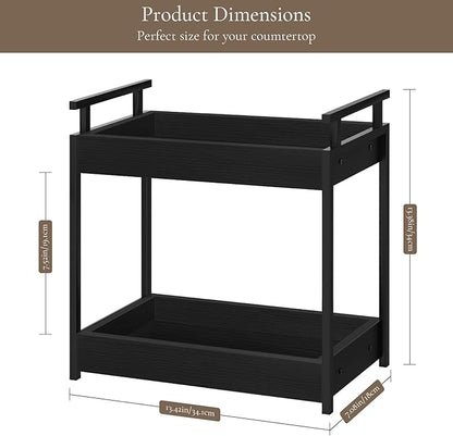 Bathroom Organizer Countertop, 2 Tier Wooden Vanity Counter Organizer, Decorative Tiered Bathroom Shelf for Storage, Coffee Bar Makeup Perfume Caddy, Black