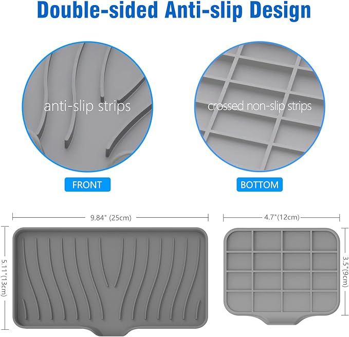 3-Pack Silicone Soap Dish, Sponge Holder for Sink, Kitchen Soap Tray, Bathroom Soap Holder, Sponge Tray with Drain (Grey)