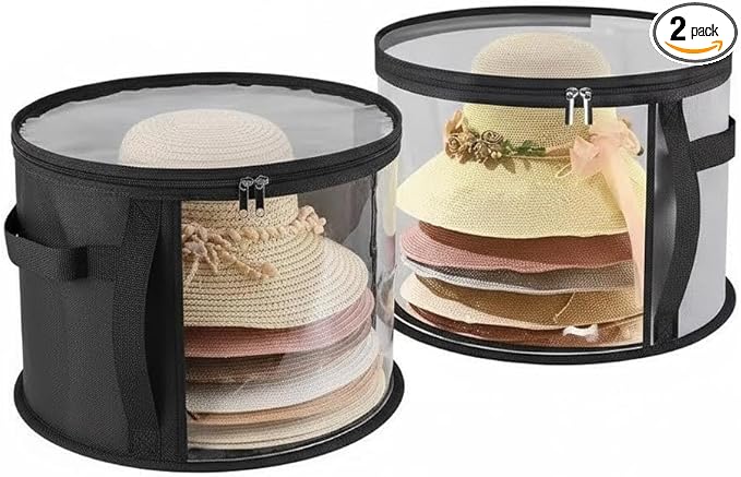 2Pcs Extra Large Hat Organizer for Closet Storage, Clear Window 16.5" W x 10.4" H Hat Box with Handles, Cowboy Hat Travel Case Holds 5-7 Hats, Wide Brim Storage Bag Protector for Women & Men