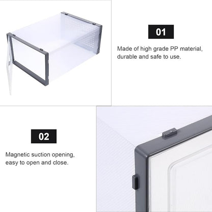 2 Pcs Drawer-style Shoe Storage Boxes Thickened Plastic Shoe Organizer Containers for Home and Closet Stackable for Sneakers and Boots Style