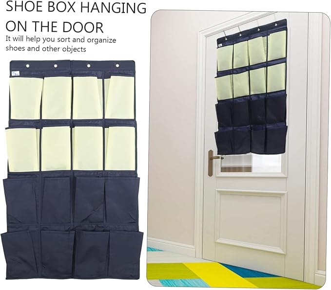 VOSAREA Hanging Shoe Organizer with Over the Door Shoe Holder Bag in Blue and Yellow Multi Purpose Pouch for Tidy Storage in Bedroom Living Room and Closet