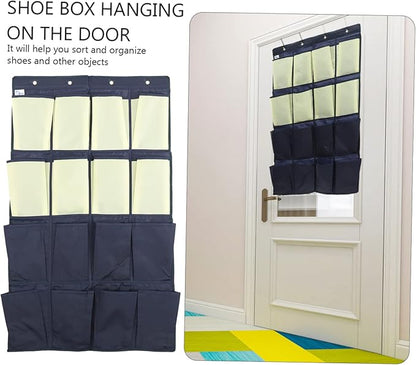VOSAREA Hanging Shoe Organizer with Over the Door Shoe Holder Bag in Blue and Yellow Multi Purpose Pouch for Tidy Storage in Bedroom Living Room and Closet