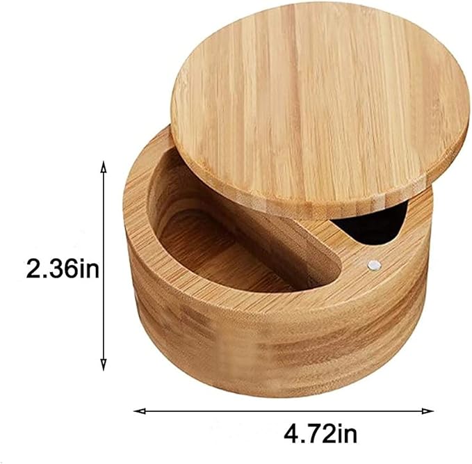 Bamboo Salt Box，Salt Cellar with Removable Magnetic Swivel Lid Round Salt, Pepper or spice Storage Box Cellar (Bamboo) (ZewellS09)