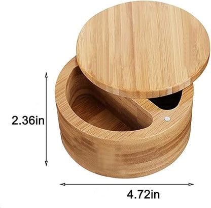 Bamboo Salt Box，Salt Cellar with Removable Magnetic Swivel Lid Round Salt, Pepper or spice Storage Box Cellar (Bamboo) (ZewellS09)