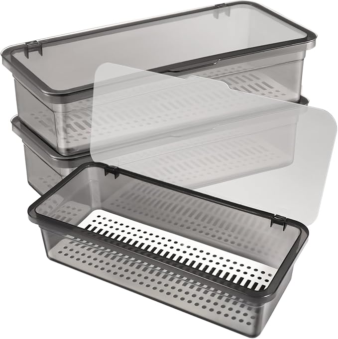 DOITOOL 3 Pcs Covered Silverware Organizer with Lid Plastic Dustproof Utensil Organizer Silverware Tray Utensil Tray for Kitchen Countertop