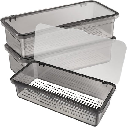 DOITOOL 3 Pcs Covered Silverware Organizer with Lid Plastic Dustproof Utensil Organizer Silverware Tray Utensil Tray for Kitchen Countertop